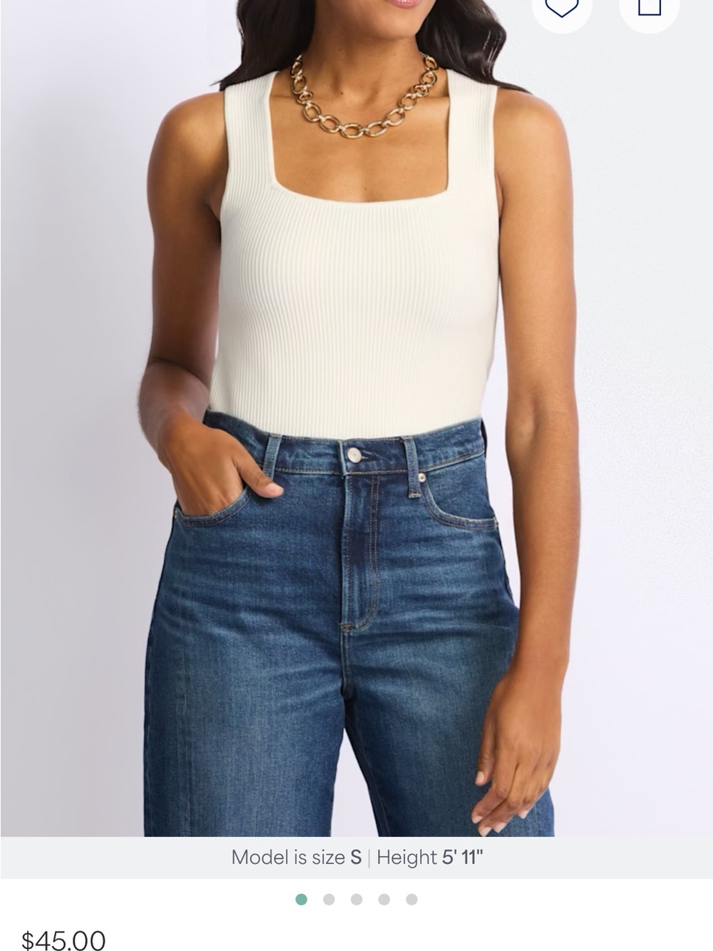 Ribbed Square-Neck Tank Top in Cream